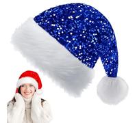 YAAVAAW Gorro de Navidad con lentejuelas azules para adultos y niños, 35 x 45 cm, gorro de Papá Noel, gorro de Papá Noel, gorro de Papá Noel cálido y grueso para hombres, mujeres, familia, fiesta de