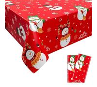 YAAVAAW Juego de 2 manteles de plástico rectangulares para mesa de Navidad de 54 x 108 pulgadas, grandes, desechables, para fiestas de Navidad, mantel rojo para mesa de Navidad, mantel de Navidad para