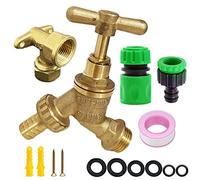 YAAVAAW Kit de grifo exterior de latón para manguera de jardín, grifo de bibcock de agua, juego de accesorios de manguera de jardín, grifo de latón IBC para montaje en pared exterior