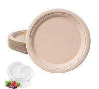YAAVAAW Plato Desechables Redondos Marrón 6 pulgadas,50 piezas Plato de Papel Fibra de Caña de Azúcar Robusto Compostables Ecológicos y Biodegradables para Picnics Barbacoas y Fiesta Cumpleaño