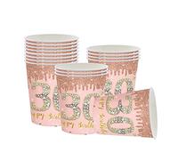 YAAVAAW Vasos de papel de feliz cumpleaños 30, oro rosa, 16 tazas desechables para fiesta de cumpleaños para mujer, damas, suministros de fiesta de 30 cumpleaños para decoración de mesa