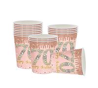 YAAVAAW Vasos de papel de feliz cumpleaños 70, oro rosa, 16 tazas desechables para fiesta de cumpleaños para mujer, damas, suministros de fiesta de 70 cumpleaños para decoración de mesa