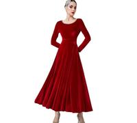 Yaaxinb Vestido de Baile de salón de Terciopelo para Mujer, vals Moderno, Manga Larga, Adulto, cha cha, Rumba, Ropa de Baile Flamenco,Rojo,M