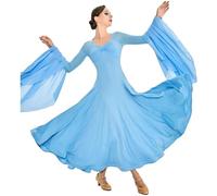 Yaaxinb Vestido de Baile de Salón Elegante para Mujer Competencia Profesional de Vals Moderno y Cha Cha para Prom y Fiesta,Azul,M