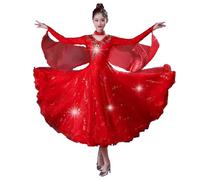 Yaaxinb Vestido de Baile de salón para Mujer con Brillos de Diamante Falso, para vals, Tango y Competencia de Baile estándar, con Falda Amplia y Movimiento,Rojo,S