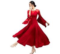 Yaaxinb Vestido de Baile de Salón para Mujer Disfraz de Waltz Traje Lírico Femenino Falda de Flamenco para Promoción y Fiesta,Rojo,3XL