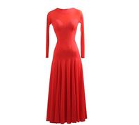 Yaaxinb Vestido de Baile de Salón para Mujer Manga Larga Malla Empalme Vestidos de Vals Moderno Competición Ropa para Espectáculo Profesional Fiesta Danza Rojo Elegante Traje Vestidos,Rojo,XL