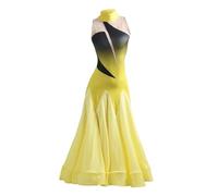 Yaaxinb Vestido de Baile de Salón para Mujer Sin Mangas Cuello Alto Degradado Vestidos de Vals Moderno Competición Ropa para Espectáculo Profesional Fiesta Danza Amarillo Negro Amarillo,Amarillo,L