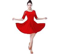 Yaaxinb Vestido de Baile Latino con Flecos para Mujer, de Mangas Cortas, para Tango, Salsa, vals, cha cha, y competiciones.,Rojo,M