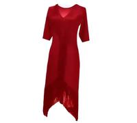 Yaaxinb Vestido de Baile Latino con Flecos para Mujeres, Vestido de salón, Tango, Salsa, con borlas, vals, cha cha, Falda de práctica, Vestido de Fiesta para Bailarinas,Rojo,M