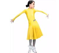 Yaaxinb Vestido de Baile Latino para niñas, Profesional de Salsa y cha cha, Ropa de Baile para práctica y Competencia de vals y Tango,Amarillo,S