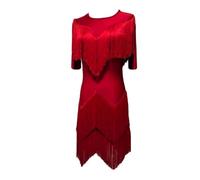 Yaaxinb Vestido de Baile Latino Sexy con Flecos para Mujeres, Falda de Entrenamiento para salón, Tango, Salsa, Rumba, vals, cha cha.,Rojo,L