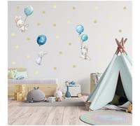 yabaduu Pegatina de pared personalizada acuarela animales con nombre, para habitación infantil, habitación de bebé, sala de juegos, niña y niño Y037 (Sin nombre, 05 Conejos azules)