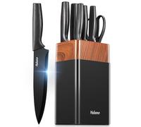 Yabano 7 Piezas Juego de Bloques Cuchillos de Cocina con Mango Ergonómico y Acero Inoxidable con Alto de Carbono, juego de bloque de cuchillos de cocina con afilador incorporado, Negro