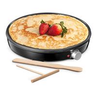 Yabano Crepera Eléctrica, Revestimiento Antiadherente, Diámetro 30 cm, Incluye 2 Utensilios para Hacer Crepes, Rodillo Esparcidor y Espátula Incluidos 1000 W
