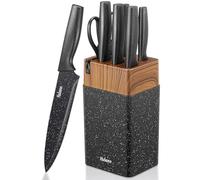 Yabano Juego de Cuchillos de Cocina 7 Piezas con Bloque y Afilador Integrado, Lamas de Acero Inoxidable Ultra Afiladas, Bloque de Plástico Resistente (Moteado)