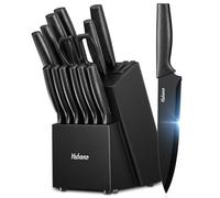 Yabano Juego de Cuchillos de Cocina, juego de bloque de cuchillos de cocina de acero inoxidable alemán de 14 piezas con afilador incorporado, Negro