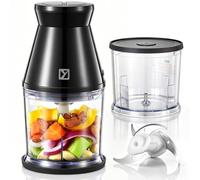 Yabano Mini Picadora Eléctrica 260W con 2 Cuencos 500ml Picadora de Verdura | 4 cuchillas inox, 2 velocidades, base antideslizante, triturador papillas & corta cebolla para sofrito, ajo, carne y nueces