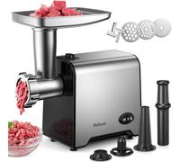 Yabano Picadora de carne eléctrica 3 en 1, de acero inoxidable, con relleno de salchichas, 3 placas de lijado, accesorio Kubbe y tubos de llenado de salchichas para el hogar y la cocina