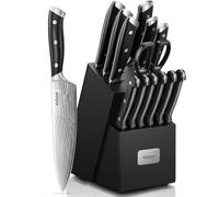 Yabano Set de Cuchillos de Cocina con Bloque, 14 Piezas Cuchillos de Cocina Acero Inoxidable, Set con Bloque y Afilador Integrado, Mangos Ergonómicos ABS