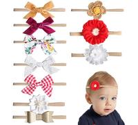 Yabauuop Diademas con lazo para niñas,Diademas para bebé con lazos | 10X Lazo atado de nailon hecho a mano para niños pequeños | El pelo elástico elegante lindo del niño congriega las cintas para el
