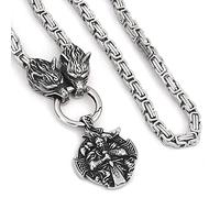 YABEME Colgante de Collar Vikingo Odin, Cadena de Rey de Acero Inoxidable Resistente, Eslabón de Cabeza de Lobo, Joyería de Amuleto para Hombres, con Bolsa de Regalo de Runa Valknut,23inch