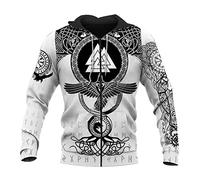 YABEME Sudadera con Capucha Viking Crow, Impresión 3D Masculina Nórdica Valknut Retro Runa Tatuaje Casual Raven Pullover Sudadera, Chaqueta Suelta de Moda Unisex,Zip,S