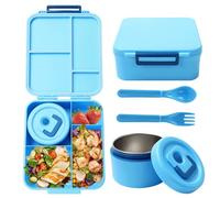 Yabound Fiambrera para niños con 4 compartimentos, 1700 ml, juego para niños con recipiente térmico de acero inoxidable de 320 ml, apto para microondas/lavavajillas, a prueba de fugas, fiambrera para