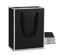 YACEYACE 10 bolsas de regalo negras con asas de 20 x 10 x 26,7 cm, bolsas de regalo de papel negro con marco blanco, bolsas de regalo para fiestas, cumpleaños, bodas, comercios, comercios, etc