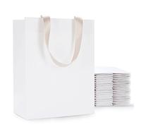 YACEYACE 20 bolsas de papel blanco para regalo, 20 bolsas de papel kraft blanco con asas, bolsas de papel de regalo blancas con asas