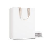 YACEYACE Bolsas de papel kraft blancas con asas, 10 bolsas de papel blanco grandes de 10 x 5 x 13 pulgadas con asas a granel, bolsas de regalo blancas con asas, compras blancas al por menor
