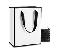 YACEYACE - Bolsas de regalo (20 unidades, tamaño mediano, con asas de cinta, 20,3 x 10,8 x 26,7 cm), color blanco y negro