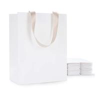 YACEYACE - Bolsas de regalo blancas, 10 bolsas de papel kraft de 8 x 4.25 x 10 pulgadas, bolsas de papel blanco con asas, bolsas de regalo de papel, bolsas de compras de papel blanco, bolsas de