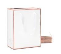 YACEYACE Bolsas de regalo blancas a granel, 10 bolsas de regalo blancas de lujo con asas de cinta, elegantes bolsas de regalo medianas con marco de oro rosa, bolsas de regalo, bolsas de regalo