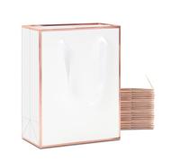 YACEYACE Bolsas de regalo blancas a granel, 20 bolsas de regalo blancas de lujo con asas, bolsas de regalo medianas de 8 x 10 x 4, bolsas de regalo, bolsas de regalo, marco de oro rosa