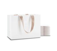 YACEYACE - Bolsas de regalo blancas con asas, 20 unidades de 8 x 3.75 x 6 pulgadas, pequeñas bolsas de regalo de papel blanco con asas a granel, bolsas de papel kraft blanco con asas