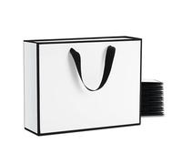 YACEYACE Bolsas de regalo blancas con asas a granel, 20 bolsas de regalo blancas de 10.5 x 4.2 x 8 pulgadas con marco negro, bolsas de boutique, bolsas de fiesta, bolsas de cumpleaños, bolsa de boda