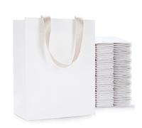 YACEYACE - Bolsas de regalo blancas con asas de cinta, 40 unidades de 8 x 4.25 x 10.5 pulgadas, bolsas de regalo de papel blanco de tamaño mediano, bolsas de regalo de papel blanco a granel, bolsas de
