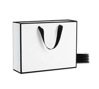 YACEYACE Bolsas de regalo blancas con marco negro, 10 bolsas de regalo de tamaño mediano de 10.5 x 4.2 x 8 pulgadas, bolsas de regalo de papel kraft para venta al por menor, boda, fiesta, cumpleaños