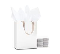 YACEYACE - Bolsas de regalo blancas con papel de seda, 10 piezas de 8 x 4.2 x 10.5 pulgadas, bolsas de regalo de tamaño mediano con asas, bolsas de regalo de papel blanco a granel bolsas de regalo para fiestas, bodas, cumpleaños, venta al por menor, baby shower, mercancías