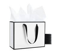 YACEYACE Bolsas de regalo blancas con papel de seda, 20 bolsas de regalo blancas de 10 x 8 x 4.25 pulgadas, marco negro a granel, bolsa de cumpleaños, bolsa de boda, bolsas de boutique, bolsa de