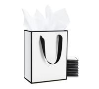 YACEYACE Bolsas de regalo blancas con papel de seda, 20 bolsas de regalo blancas de 8 x 10 x 4.25 pulgadas, marco negro a granel, hermosas bolsas de regalo para cumpleaños, bodas, mercancías