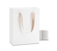 YACEYACE Bolsas de regalo blancas de tamaño mediano, 20 bolsas de regalo blancas de 8 x 4.2 x 10.5 pulgadas con asas a granel, bolsas de regalo de boutiques para cumpleaños, boda, fiesta, mercancía