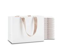 YACEYACE - Bolsas de regalo blancas pequeñas, 40 bolsas de regalo de papel blanco de 8 x 3.75 x 6 pulgadas con cinta, bolsas de regalo blancas a granel, bolsas de papel kraft blanco con asas, bolsas