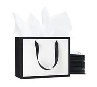 YACEYACE Bolsas de regalo blancas y negras con papel de seda, 20 bolsas de regalo blancas de 10 x 8 x 4.25 pulgadas con asas a granel, bolsas de regalo medianas, bolsas de cumpleaños, bolsas de fiesta