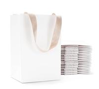 YACEYACE - Bolsas de regalo con asas, 20 bolsas de papel blanco pequeñas de 13,3 x 9,5 x 20,3 cm, con asas a granel, color blanco
