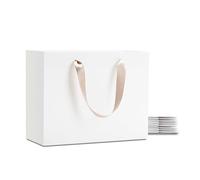 YACEYACE Bolsas de regalo de papel blanco a granel, 10 bolsas de regalo blancas de 10.5 x 4.2 x 8 pulgadas con asas de cinta, bolsas de regalo medianas para bodas, fiestas, minoristas, cumpleaños