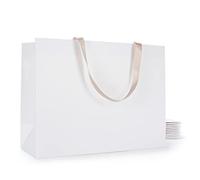 YACEYACE - Bolsas de regalo de papel blanco con asas, 10 bolsas de papel blanco grandes de 16 x 6 x 12 pulgadas, bolsas de papel blanco a granel con asas, bolsas de papel blanco resistentes con asas a