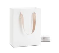 YACEYACE Bolsas de regalo de papel blanco con asas a granel, 10 bolsas de regalo blancas de 8 x 4.2 x 10.5 pulgadas con asas de cinta, bolsas de regalo de cumpleaños, bolsas de boda, bolsas de fiesta