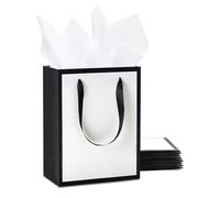 YACEYACE Bolsas de regalo en blanco y negro con papel de seda, 10 bolsas de regalo medianas de 8 x 10 x 4.25 pulgadas, elegantes bolsas de regalo para boutique, venta al por menor, compras, fiesta